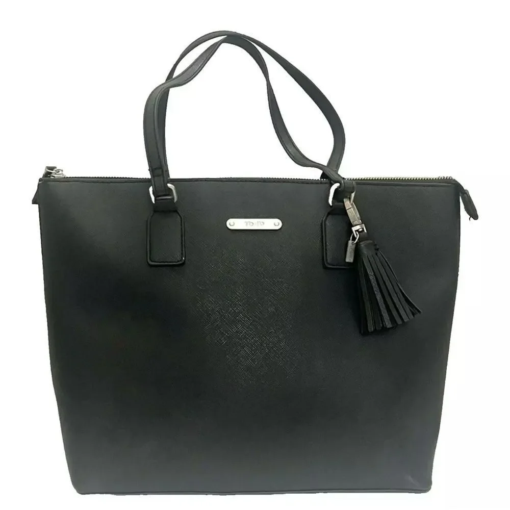 Totto Carinae Medium Tote‎ Bag Black Polyvinyl Roomy Travel Office Casual Tassel